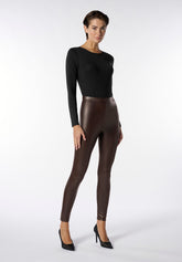 Leggings in Eco Pelle Elasticizzata effetto Termico Must Plus - Marrone Scuro - Dark brown | Oroblù