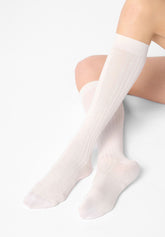 Mi-bas Côtelés en Viscose et Cachemire Léger - Blanc - White | Oroblù
