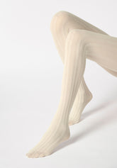 Collants en Coton avec Motif Géométrique Cotton Knit - Blanc Laine - Wool | Oroblù