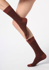 Chaussettes en Coton et Alpaca Tweed - Cacao et Noir - Cacao/black | Oroblù
