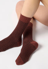 Chaussettes en Coton et Alpaca Tweed - Cacao et Noir - Cacao/black | Oroblù