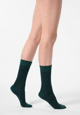 Chaussettes en Coton et Alpaca Tweed - Vert Forêt et Noir - Forest/black | Oroblù