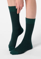 Chaussettes en Coton et Alpaca Tweed - Vert Forêt et Noir - Forest/black | Oroblù