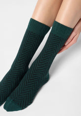 Chaussettes en Coton et Alpaca Tweed - Vert Forêt et Noir - Forest/black | Oroblù