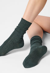 Chaussette en Coton et Lamé à côtes Diamonds Rib - Vert Forêt 2 - Forest 2 | Oroblù