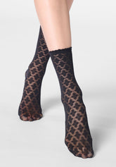 Socquette semi-transparente effet dentelle Macramé - Noir - Black | Oroblù