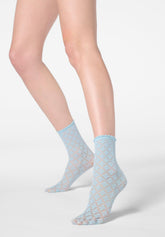 Socquette semi-transparente effet dentelle Macramé - Bleu Ciel 8 - Sky 8 | Oroblù
