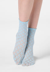 Socquette semi-transparente effet dentelle Macramé - Bleu Ciel 8 - Sky 8 | Oroblù