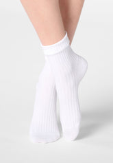 Chaussette Côtelée en Coton Bio - Blanc - White | Oroblù