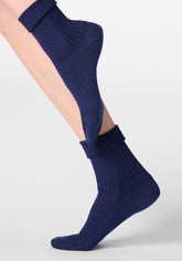 Chaussette Côtelée en Coton Bio - Bleu - Blue | Oroblù
