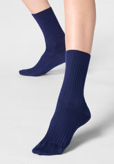 Chaussette Côtelée en Coton Bio - Bleu - Blue | Oroblù