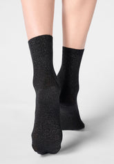 Chaussette Cheville en Lyocell et Lamé Brillant - Noir - Black | Oroblù