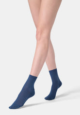 Chaussette Cheville en Fil d’Écosse Côtelé Fin - Bleu Jean - Jeans | Oroblù