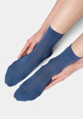 Chaussette Cheville en Fil d’Écosse Côtelé Fin - Bleu Jean - Jeans | Oroblù