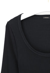 Maillot-a-manches-longues-en-modal-elastique-Perfect-Line-Rib - Noir - Black | Oroblù