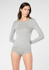 Pull--a-manches-longues-en-cachemire-Micromodal-et-Perfect - Gris Chiné - Grey melange | Oroblù
