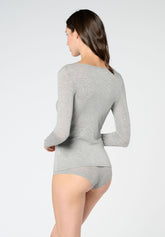 Pull--a-manches-longues-en-cachemire-Micromodal-et-Perfect - Gris Chiné - Grey melange | Oroblù