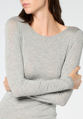 Pull--a-manches-longues-en-cachemire-Micromodal-et-Perfect - Gris Chiné - Grey melange | Oroblù
