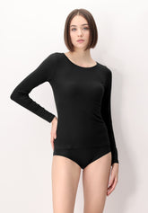 Pull--a-manches-longues-en-cachemire-Micromodal-et-Perfect - Noir - Black | Oroblù