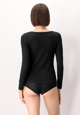 Pull--a-manches-longues-en-cachemire-Micromodal-et-Perfect - Noir - Black | Oroblù