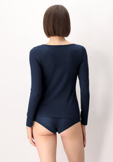 Pull--a-manches-longues-en-cachemire-Micromodal-et-Perfect - Bleu - Blue | Oroblù