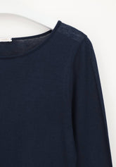 Pull--a-manches-longues-en-cachemire-Micromodal-et-Perfect - Bleu - Blue | Oroblù