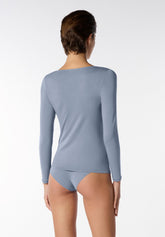 Pull--a-manches-longues-en-cachemire-Micromodal-et-Perfect - Bleu ciel - Sugar paper | Oroblù