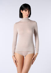 Pull--a-col-roul-e-en-cachemire-micromodal-et-parfait--a-manches-longues - Beige - Beige | Oroblù