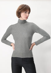 Pull--a-col-roul-e-en-cachemire-micromodal-et-parfait--a-manches-longues - Gris Chiné - Grey melange | Oroblù