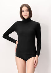 Pull--a-col-roul-e-en-cachemire-micromodal-et-parfait--a-manches-longues - Noir - Black | Oroblù