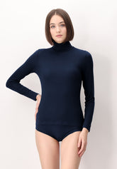 Pull--a-col-roul-e-en-cachemire-micromodal-et-parfait--a-manches-longues - Bleu - Blue | Oroblù