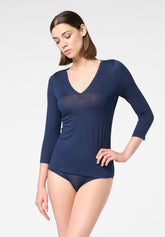Perfect-Cashmere-Micromodal-and-Cashmere-3--4-Sweater - Bleu - Blue | Oroblù