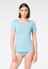 T-shirt à manches courtes en coton et modal Perfect Line Cotton - Bleu Ciel 8 - Sky 8 | Oroblù
