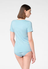 T-shirt à manches courtes en coton et modal Perfect Line Cotton - Bleu Ciel 8 - Sky 8 | Oroblù