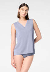Top col V en modal stretch Perfect Line Modal - Bleu Gris - Crystal grey | Oroblù