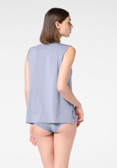 Top col V en modal stretch Perfect Line Modal - Bleu Gris - Crystal grey | Oroblù