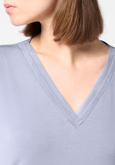 Top col V en modal stretch Perfect Line Modal - Bleu Gris - Crystal grey | Oroblù