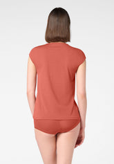 T‑shirt col V en coton et modal Perfect Line Cotton - Terre Cuite - Terracotta | Oroblù