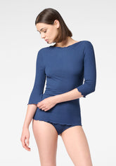 T‑shirt côtelé manches 3/4 en modal Perfect Line Rib - Cobalt - Cobalt | Oroblù