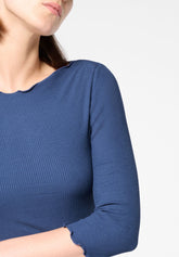 T‑shirt côtelé manches 3/4 en modal Perfect Line Rib - Cobalt - Cobalt | Oroblù