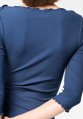 T‑shirt côtelé manches 3/4 en modal Perfect Line Rib - Cobalt - Cobalt | Oroblù
