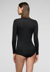 Pull carré à Manches Longues en Modal et Cachemire Perfect Line Cashmere Lace - Noir - Black | Oroblù