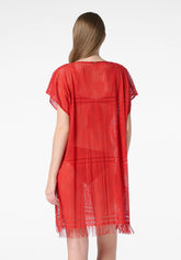 Kaftano in Pizzo Copricostume Drapé - Rosso - Red | Oroblù