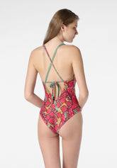 Costume Intero Imbottito Reversibile Lurex Python - Rosso - Red | Oroblù