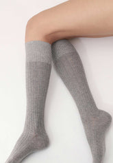 Jasmin Kniestr umpfe aus Alpakawolle und Baumwolle  blickdicht - Grau Melange - Grey melange | Oroblù