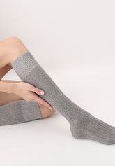 Jasmin Kniestr umpfe aus Alpakawolle und Baumwolle  blickdicht - Grau Melange - Grey melange | Oroblù