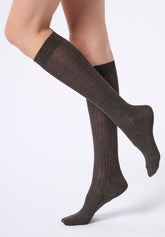 Gambaletto a Coste in Viscosa e Cashmere Light - Marrone - Brown | Oroblù