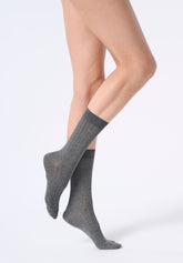 Calzino a Coste in Viscosa e Cashmere Light - Grigio Melange - Grey melange | Oroblù