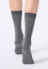 Calzino a Coste in Viscosa e Cashmere Light - Grigio Melange - Grey melange | Oroblù