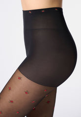 Collant semi Velato Floral Fancy 30 - Nero Roses - Roses | Oroblù